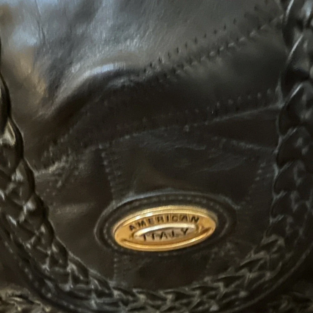 American Italy Black Leather Handbag Bag Purse Boho